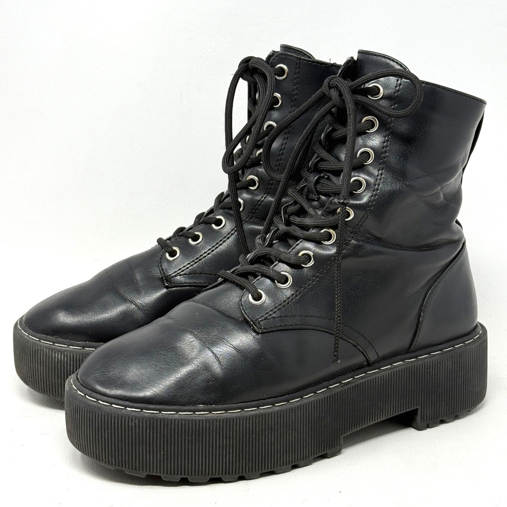 H&M Divided Womens Black Platform Combat Boots Lug 8 Emo Goth Streetwear Grunge